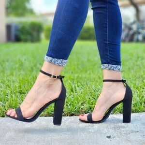Black Suede Ankle Strap Block Heel Dress Sandals